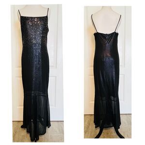 MARIA BONITA Slip Dress Sequin Metallic Shimmer Black Sleeveless Cocktail L EUC